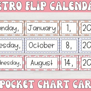 Retro Flip-kalender en Pocket Chart-kaarten | Retro klas decor, retro prikbord, groovy flip kalender, hip klaslokaal, eeuwigdurend
