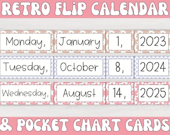 Retro Flip Calendar and Pocket Chart Cards | Retro Classroom Decor, Retro Bulletin Board, Groovy Flip Calendar, Groovy Classroom, Perpetual