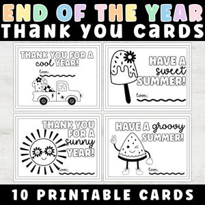 Cartes de remerciement de fin d'année pour étudiants | Notes d'appréciation imprimables pour la fin de l'année, cartes du dernier jour d'école, économie d'encre