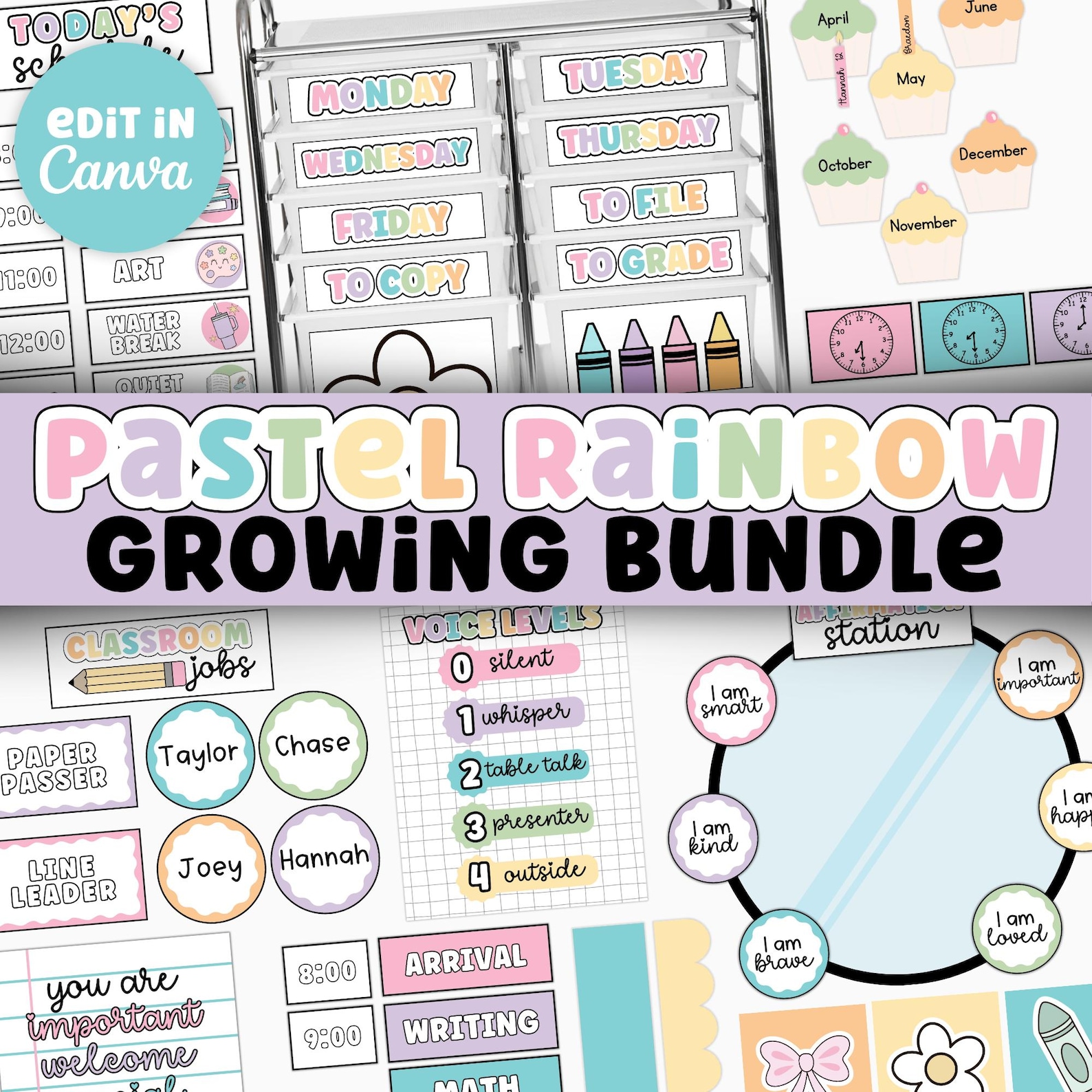Pastel Rainbow Classroom Decor Growing Bundle | Classroom Theme ...