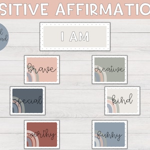 Carteles de afirmación positiva de Boho Rainbow / Soy declaraciones / Estación de afirmación, decoración del aula, imprimible, arte de pared imprimible, usted es