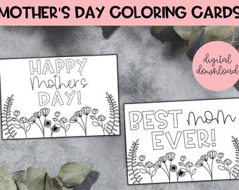 Mother's Day Coloring Cards | Printable Mothers Day Cards, Mothers Day Cards to Color, Mothers Day Gift, Coloring Page, Gift for Mom, Kids