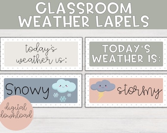 Boho Rainbow Weather Label Cards | Polka Dots, Classroom Decor, Bulletin Board, Boho Classroom, Daily Weather, Pocket Chart, Boho Classroom