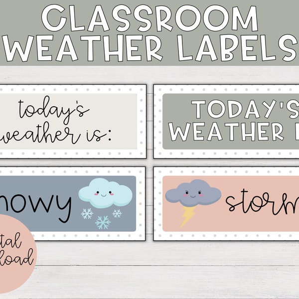 Boho Rainbow Weather Label Cards | Polka Dots, Classroom Decor, Bulletin Board, Boho Classroom, Daily Weather, Pocket Chart, Boho Classroom