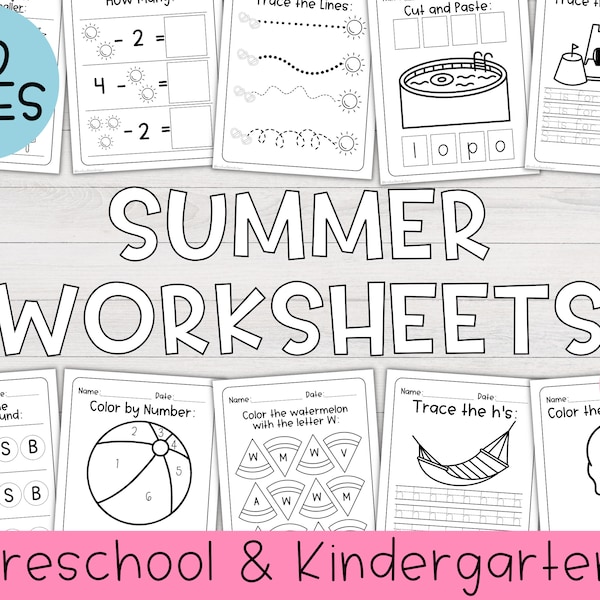 Summer Worksheet Bundle | Preschool Worksheets, Kindergarten Worksheets, Summer Worksheets, Homeschool Worksheets, Preschool Printables