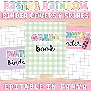 Editable Binder Covers and Spines | Pastel Rainbow Classroom Decor, Canva Templates for Teacher Organization, Printable Binder Labels