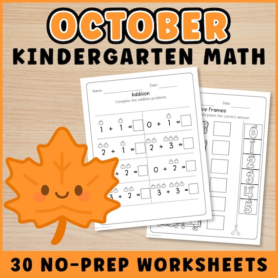 Fall No Prep Math Worksheet Bundle for Kindergarten | Homeschool Worksheets, Fall Worksheet Bundle, Kindergarten Worksheet, Autumn Worksheet