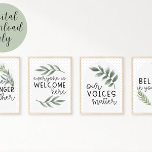 Modern Greenery Motivational Posters | Classroom Decor, Classroom Posters, Motivational Quotes, Positive Affirmation, Polka Dots, Office