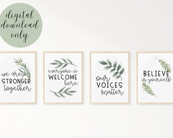 Modern Greenery Motivational Posters | Classroom Decor, Classroom Posters, Motivational Quotes, Positive Affirmation, Polka Dots, Office