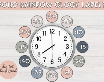 Boho Classroom Clock Labels | Boho Clock Numbers, Boho Rainbow Classroom Decor, Classroom Clock, Clock Number Labels, Boho Classroom, Boho