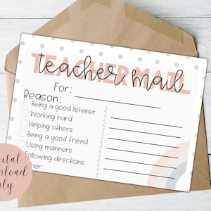 Correio do professor para impressão | Boho Rainbow, volta às aulas, professor para impressão, bilhete do professor, cartão postal do professor, correio feliz, tema Boho