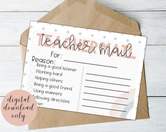 Printable Teacher Mail | Boho Rainbow, Back to School, Teacher Printable, Note from Teacher, Teacher Postcard, Happy Mail, Boho Theme
