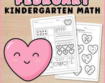 Mathe-Arbeitsblätter zum Valentinstag für den Kindergarten | Mathe-Übungsblätter für Februar | Mathe-Aktivitäten ohne Vorbereitung für den Heimunterricht im Kindergarten