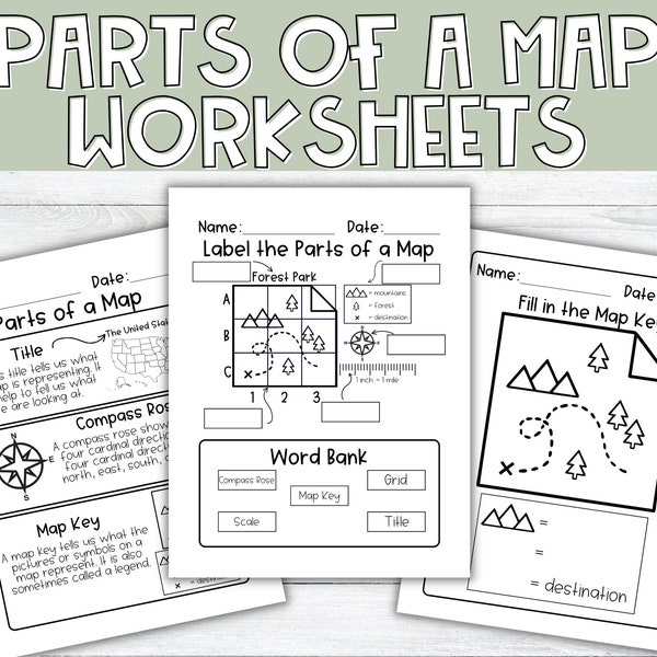 Printable Parts of a Map Worksheets | Map Worksheet, Homeschool, Geography Worksheet, Homeschool Printable, First Grade Curriculum, Maps