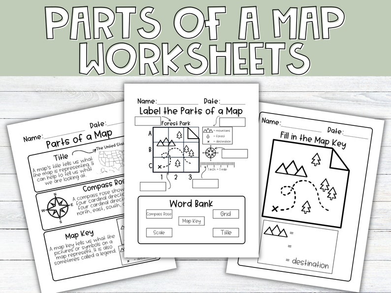 Printable Parts of a Map Worksheets Map Worksheet - Etsy