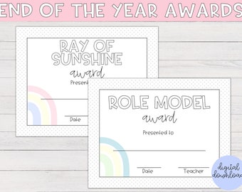 End of the Year Awards | Classroom Awards, Pastel Rainbow Classroom, End of the Year Gift, Student Certificate, Student Awards, Printable