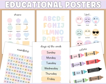 Educational Printable Posters for Daisy Pastel Classroom Decor | Homeschool Posters, Homeschool Learning Posters, Posters for Kids Room