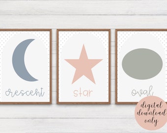 Boho Rainbow Shape Posters | Polka-Dot, Classroom Decor, Educational Posters, Boho Classroom, Printable Wall Art, Homeschool Decor, Rainbow