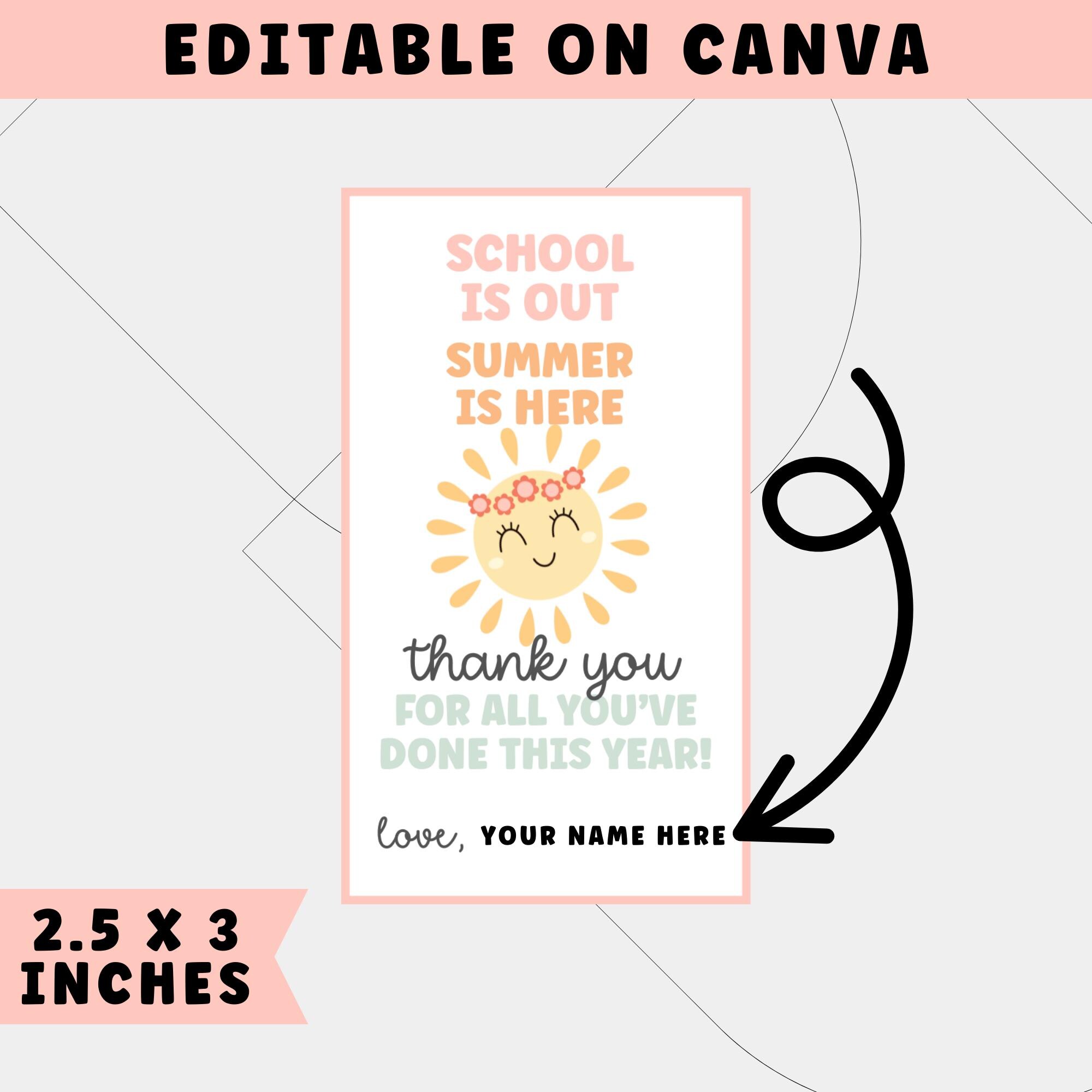 Last Day of School Gift Tags | Editable and Printable Teacher Gift Tag ...