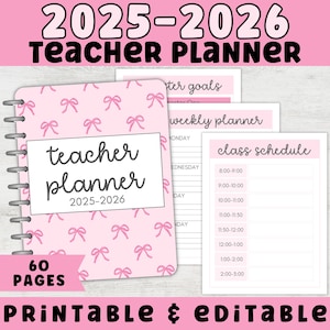 2025-2026 Teacher Planner Printable | Editable Teacher Planner PDF | Lesson Plan, Calendar, To-Do List, Weekly Schedule | Instant Download