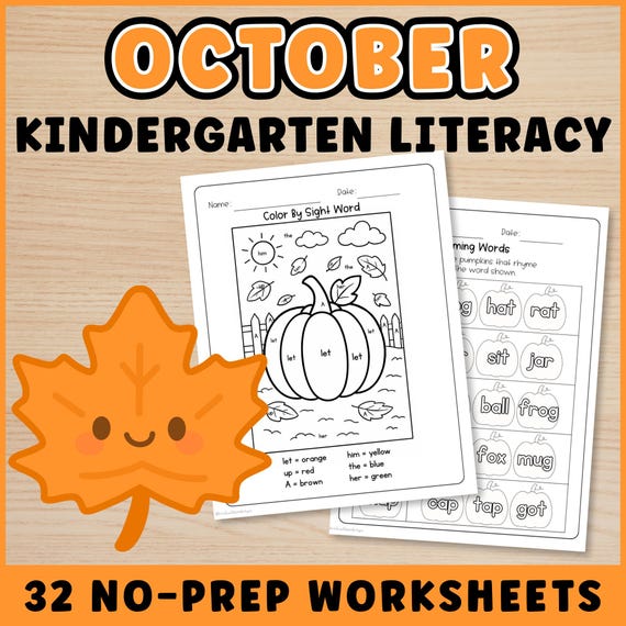 Fall No Prep Literacy Worksheet Bundle for Kindergarten | Homeschool Worksheets, Fall Worksheet Bundle, Kindergarten Worksheet, Autumn ELA