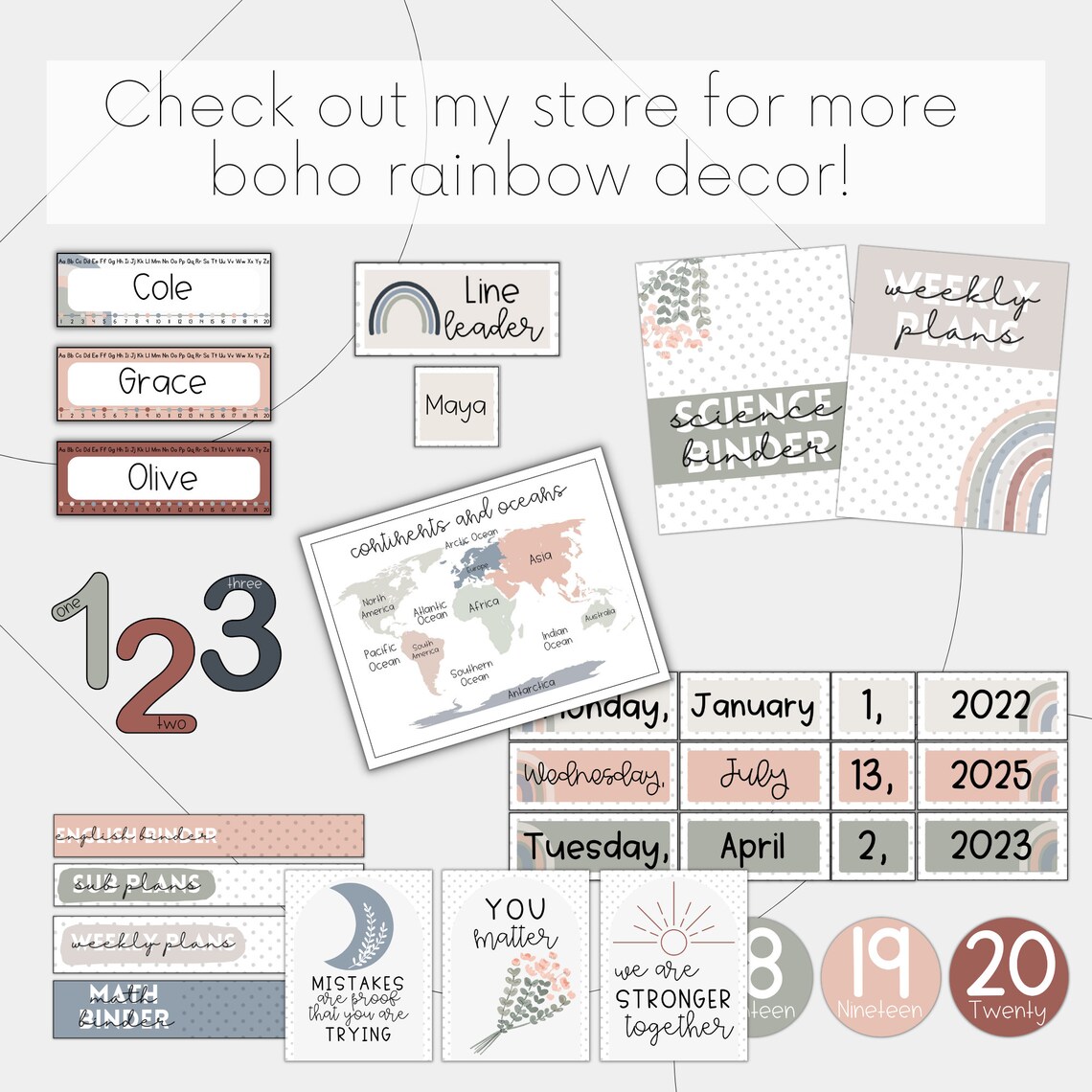 Boho Rainbow Numbers Posters for Boho Classroom Decor, Classroom ...