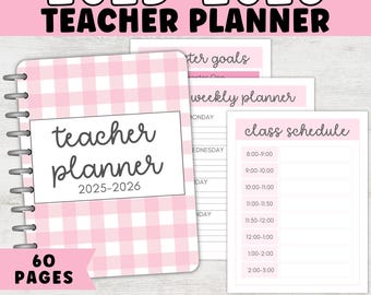 2025-2026 Lehrerplaner Printable rosa kariert | Bearbeitbarer Lehrerplaner PDF | Stundenplan, Kalender, To-Do Liste, Digitaler Planer