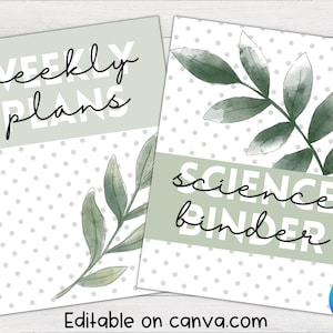 Binder Cover and Spines | Editable | Modern Greenery, Binder Covers, Classroom Decor, Editable Binder, Back to School, Teacher Binder, Green