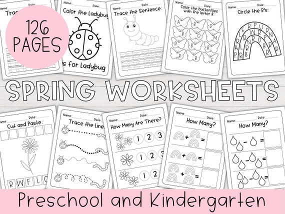 Spring Worksheet Bundle | Preschool Worksheets, Kindergarten Worksheets, Homeschool Worksheets, Printable Worksheets, Spring Activities, png