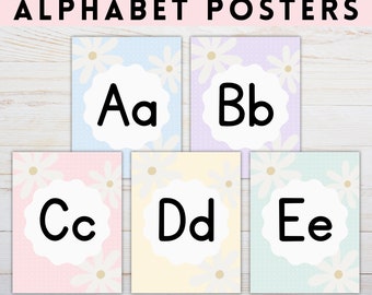 Daisy Pastel Alphabet Posters | Pastel Classroom Decor, Retro Classroom Calendar, Printable Alphabet Posters, ABC Posters, Daisy Classroom