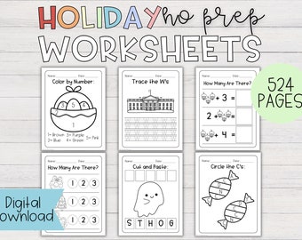 Holiday Worksheet Bundle for Preschool and Kindergarten | Holiday Worksheets, Holiday Activities, Preschool Worksheets, Homeschool Worksheet