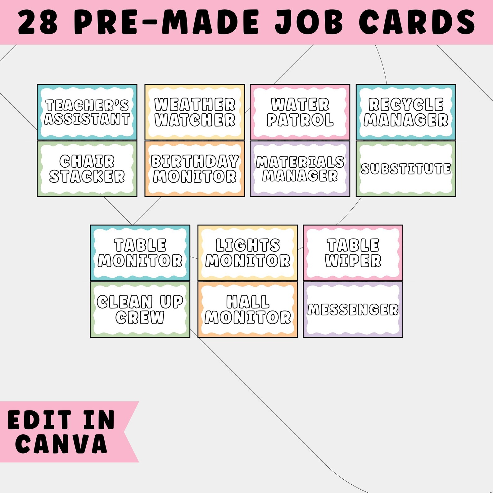 Pastel Rainbow Classroom Job Posters, Editable Classroom Jobs for ...