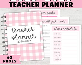 Lehrerplaner 2026/27 (zum Ausdrucken) | Bearbeitbarer Canva-Lehrerplaner, rosa karierter Unterrichtsplaner, akademischer Planer, Homeschooling-Planer (PDF)