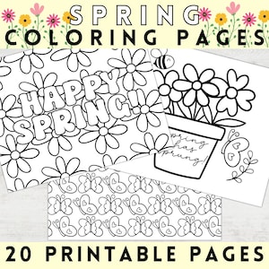 Printable Spring Coloring Pages for Kids or Adults | Groovy Spring Coloring Pages, Retro Spring Coloring Printables, Spring Coloring Book