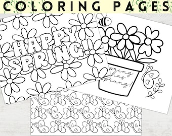 Printable Spring Coloring Pages for Kids or Adults | Groovy Spring Coloring Pages, Retro Spring Coloring Printables, Spring Coloring Book
