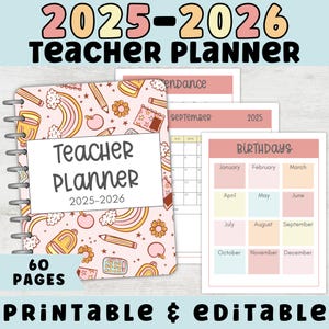 2025-2026 Teacher Planner Printable | Editable Teacher Planner PDF | Lesson Plan, Calendar, To-Do List, Weekly Schedule | Instant Download