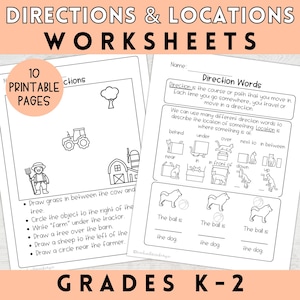 Direction Words and Location Worksheets for First Grade | Relative Location and Absolute Location Worksheets, Kindergarten, Second Grade K-2