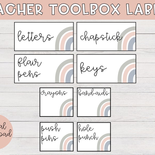 Teacher Toolbox Labels | Boho Rainbow Classroom Decor, Boho Rainbow Teacher Toolbox, Boho Classroom, Drawer Labels, Teacher Labels, Rainbow