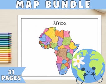 Geography Worksheets Bundle | Continents & Oceans Maps | Printable World Map Coloring Pages | Homeschool Activities | United States Map