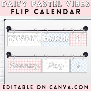 Daisy Pastel Flip Calendar | Pastel Classroom Decor, Retro Classroom Calendar, Perpetual Calendar, Printable Calendar, Back to School, Retro