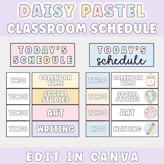 Printable & Editable Classroom Schedule, Daisy Pastel Classroom Decor, Daily Routine Cards for Teachers, Visual Schedule for Classroom