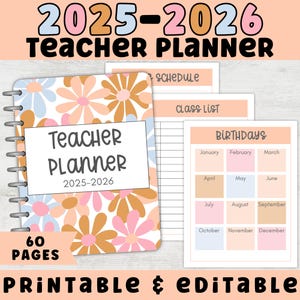 Printable and Editable Teacher Planner | 2025-2026 Digital Teacher Binder PDF & Canva Template, Instant Download, Retro Homeschool Planner