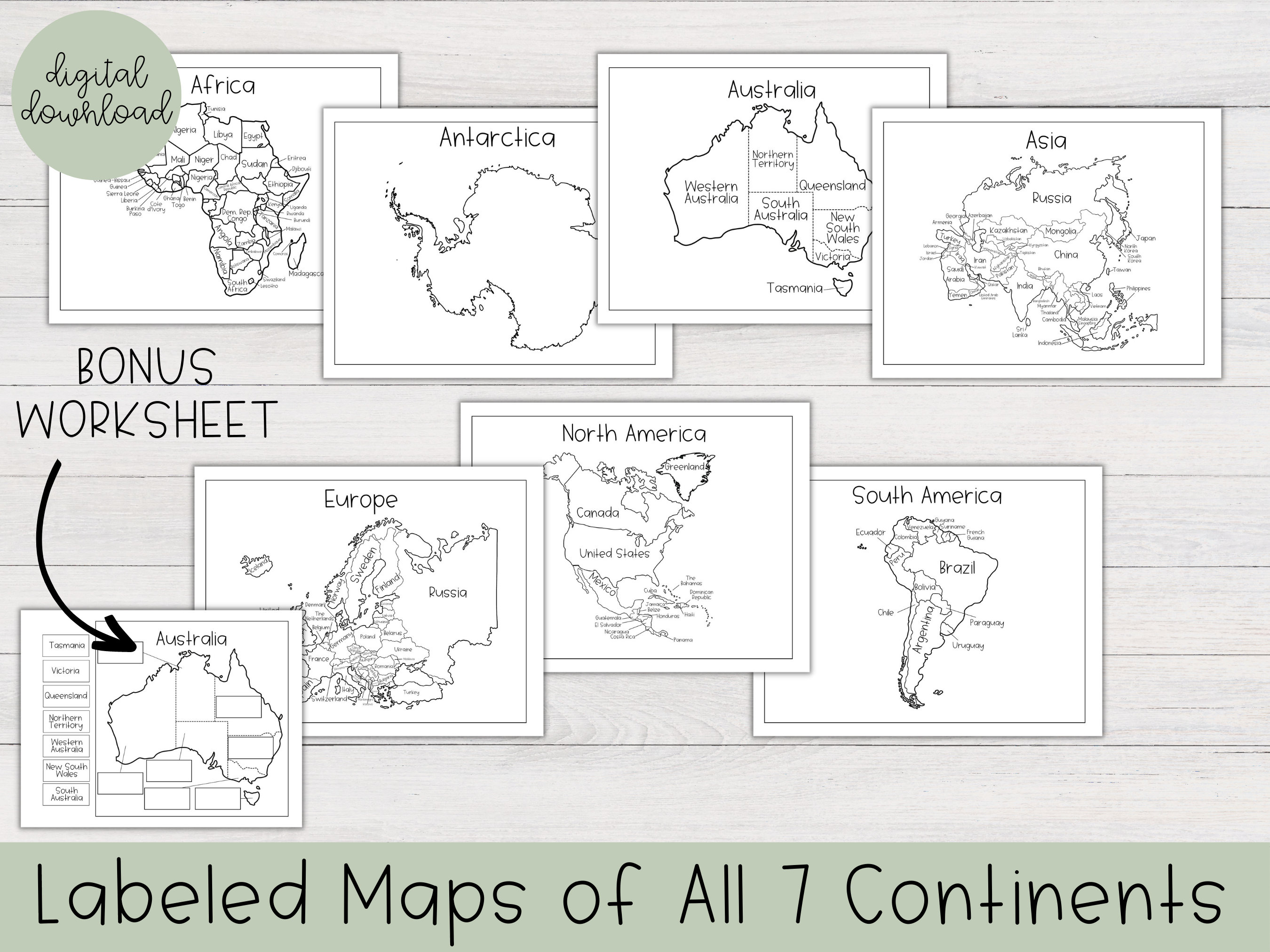 World Map Worksheet and Coloring Page Bundle | Printable World Maps ...