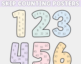 Skip Counting Posters for Daisy Pastel Classroom | Colorful Math Educational Wall Art, Skip Counting for Kids Room, Homeschool, Elementary