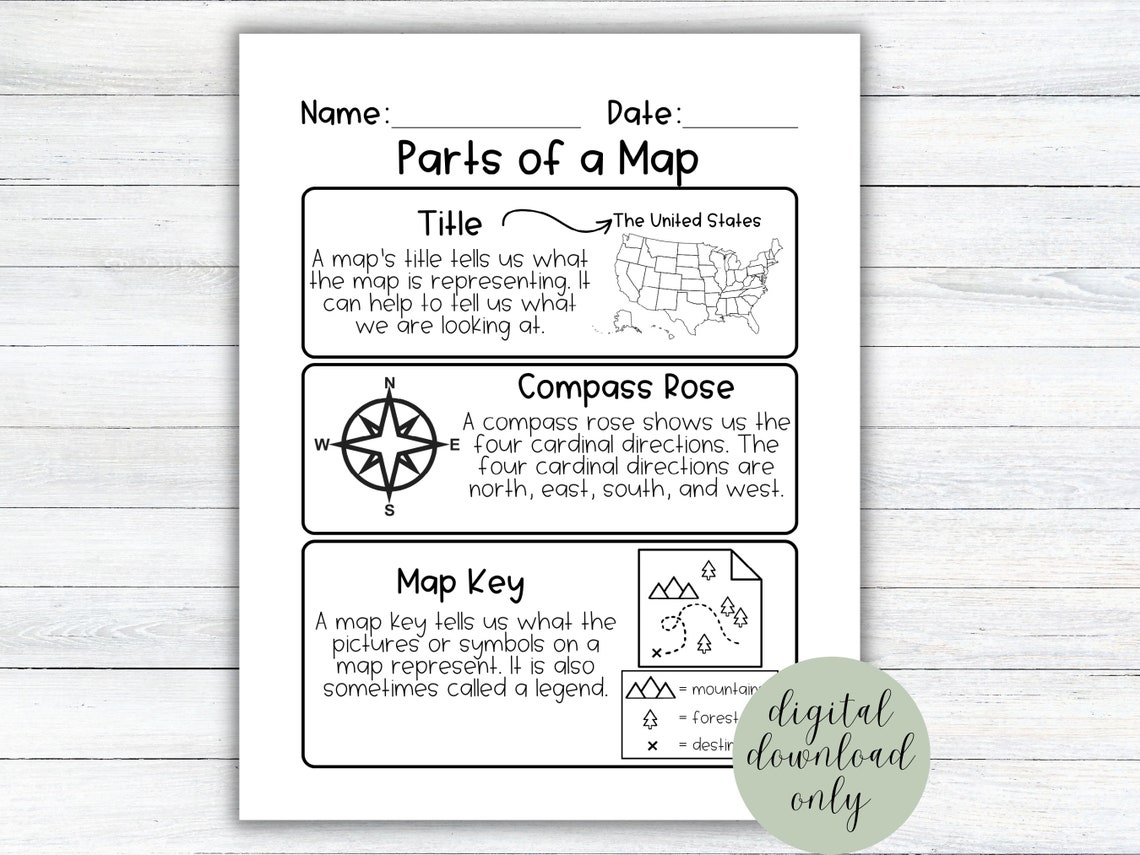 Printable Parts of a Map Worksheets Map Worksheet - Etsy
