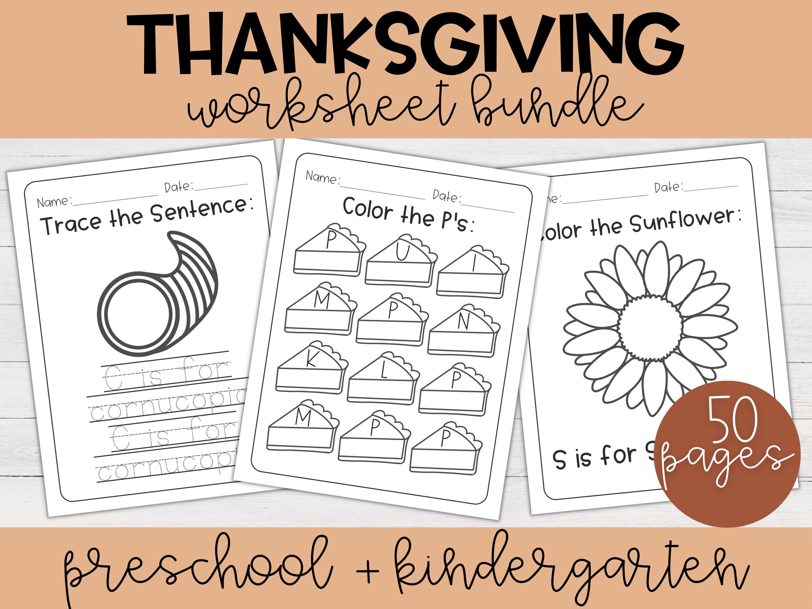 Thanksgiving Worksheet Bundle Preschool and Kindergarten | Homeschool ...