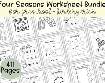 Ensemble de feuilles de travail des quatre saisons pour le préscolaire et la maternelle | Feuilles de travail pour la maternelle, Feuilles de travail pour la maternelle, Activités des saisons, École à la maison
