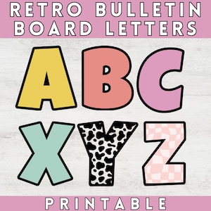 Retro Bulletin Board Letters for Retro Classroom Decor, Disco Bulletin Board Letters, Back to School, Printable Classroom Letters, Checkered