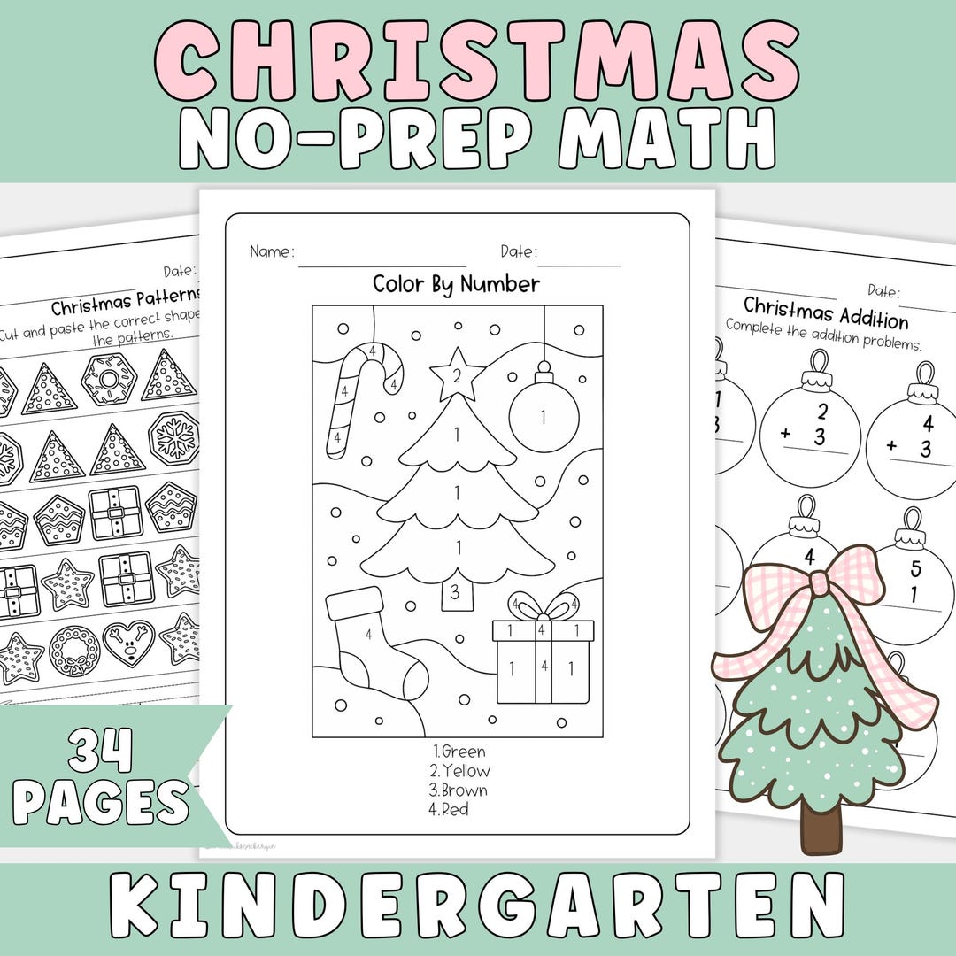 No-prep Christmas Math Worksheets for Kindergarten | Printable Holiday ...