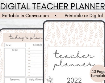Digital Teacher Planner Pink Floral | Printable Teacher Planner, GoodNotes Planner, Lesson Planner, iPad Planner, Editable Planner, Canva